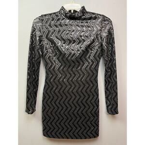 Mistress Rocks Crash Dress Womens medium Black Sequin Bodycon Mock Neck‎